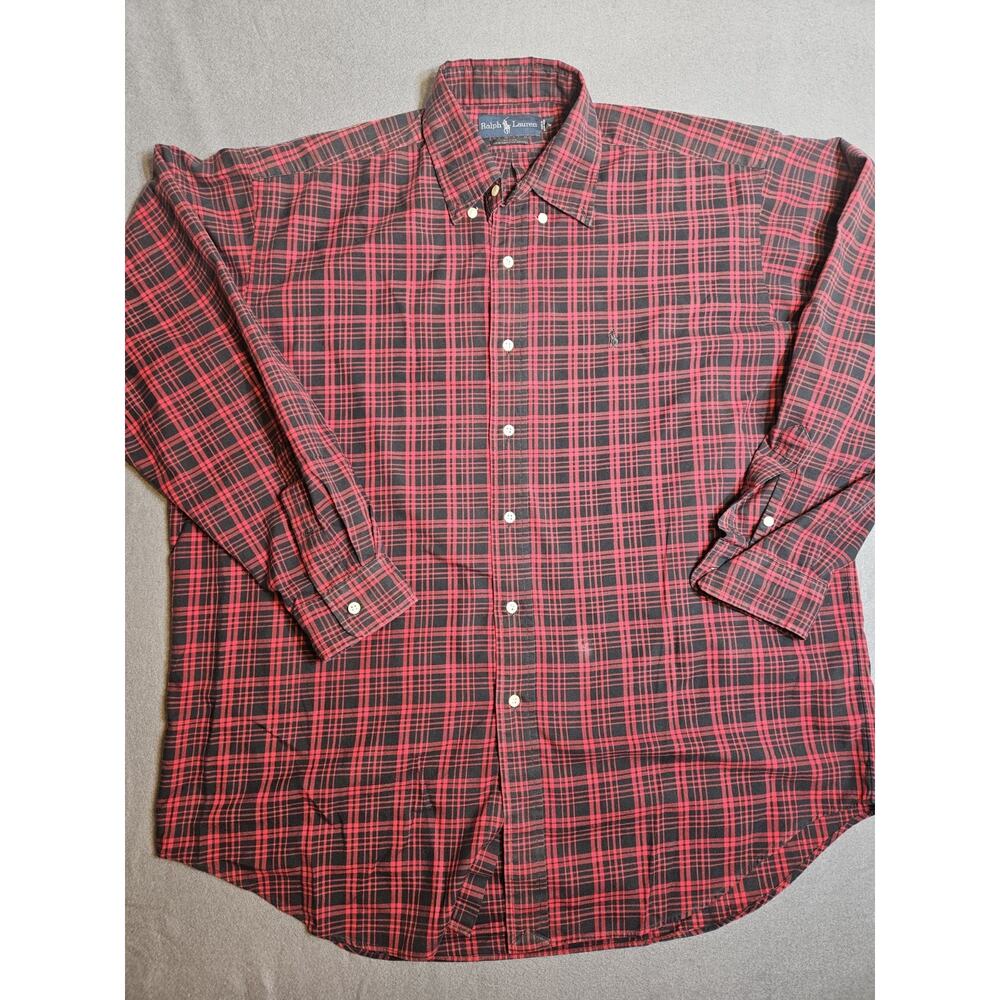 Polo Ralph Lauren Shirt Mens Large Red Plaid Long Sleeve Button Down Shirt